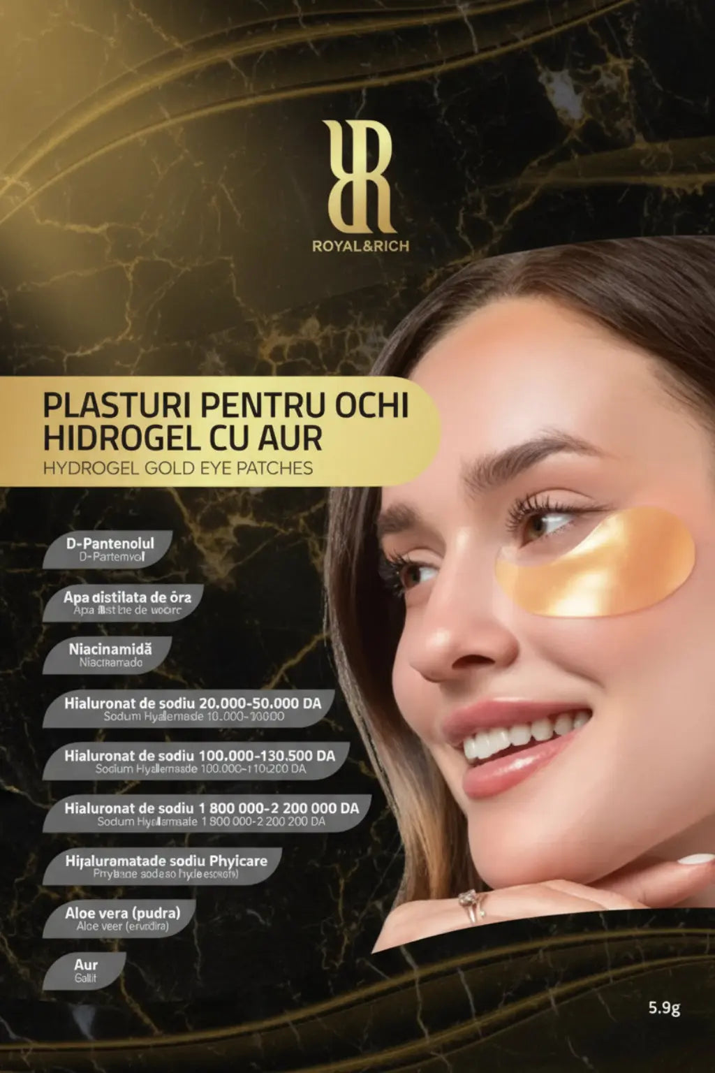 Plasturi ochi hidrogel cu aur 5.9g RoyalRichRO
